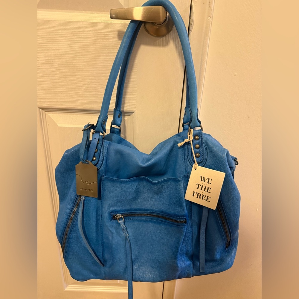 We The Free Emerson Leather Tote Bag - Sapphire Blue Free People - Picture 2 of 10